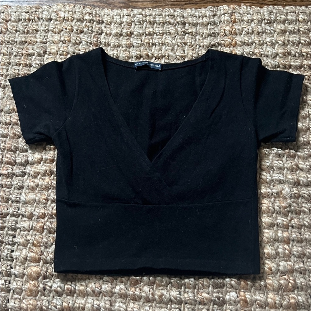 Brandy Melville Black V-Neck Crop Top